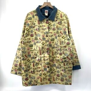VTG Chore Jacket XL Novelty Fruit Flower Garden Cottagecore Denim Coated Read